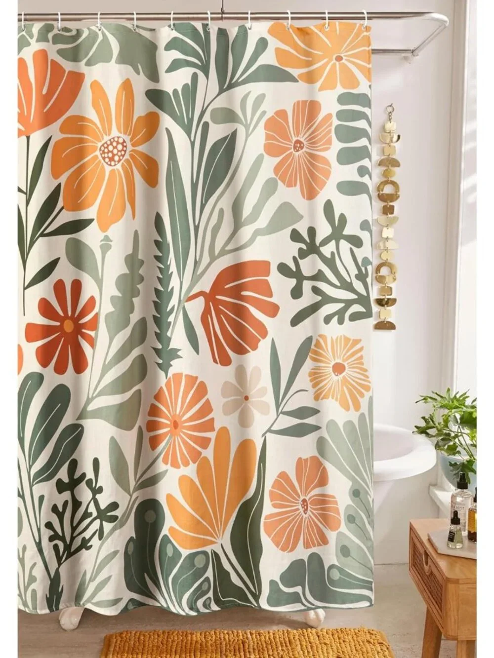 Colorful Floral Faux Linen Shower Curtain - Funky Aesthetic Bathroom Decor